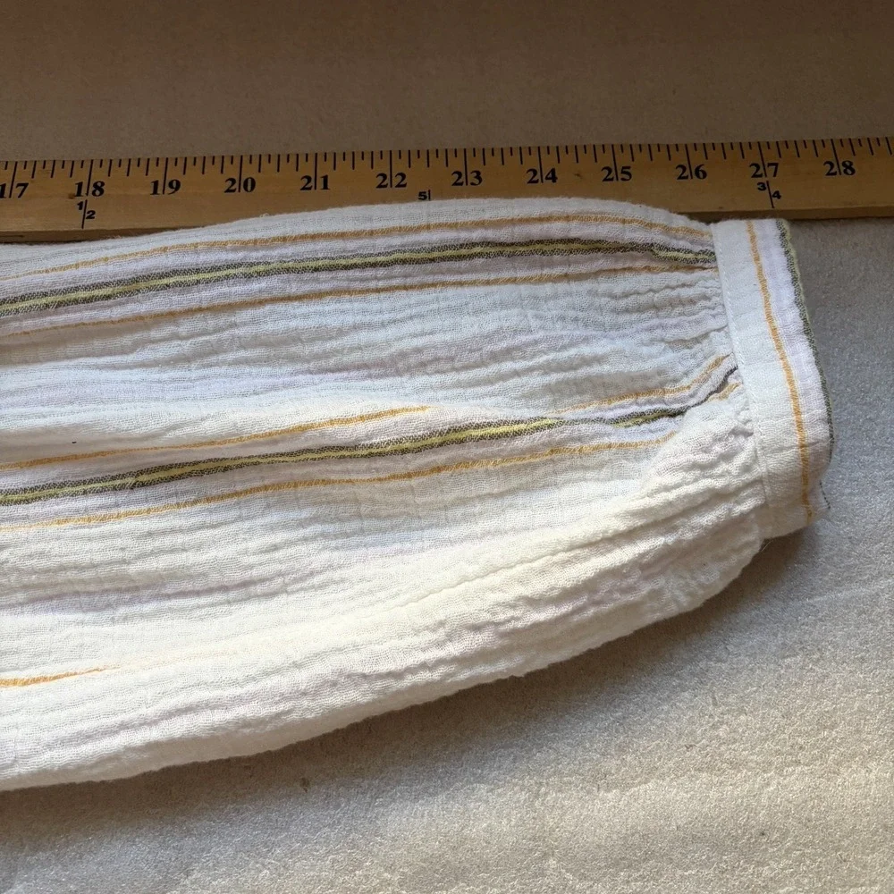 Free People Rolling Clouds 100% Cotton Gauze Tunic Women M Cream Striped Hooded